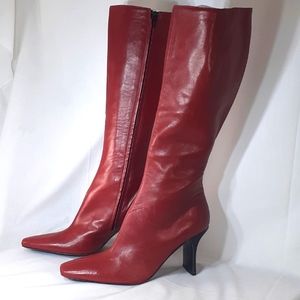 Robert clergerie red leather knee-high pointed toe boots size 8